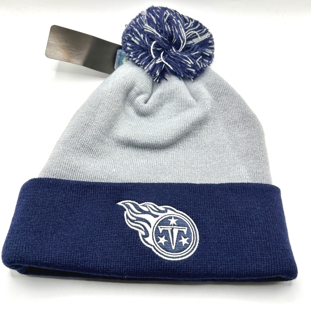 Tennessee Titans Fanatics Beanie OS Grey Blue Pom Pom NFL Football Sport Fan Hat